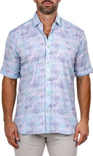 Maceoo Galileo Marthyr0237 White Floral Short Sleeve Button-Up Shirt