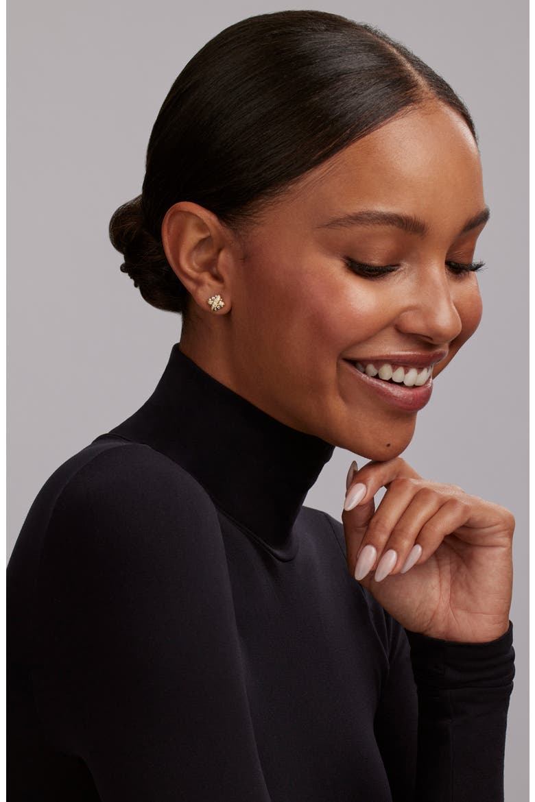 Embrace Pavé Diamond & Caviar Stud Earrings, Alternate, color, METALLIC