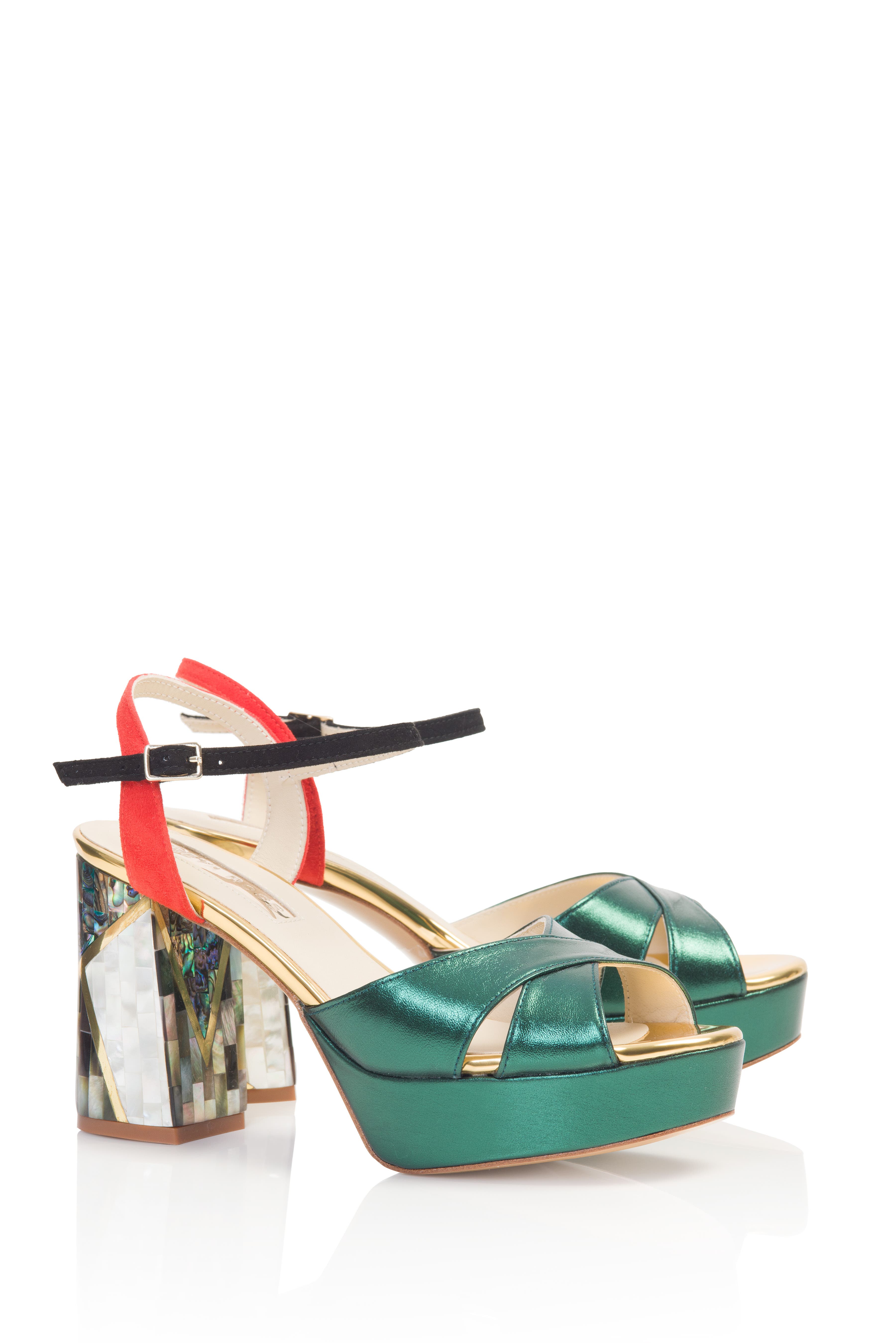 Freya Rose Kami Ankle Strap Pearl Heel Sandal, Alternate, color, Green