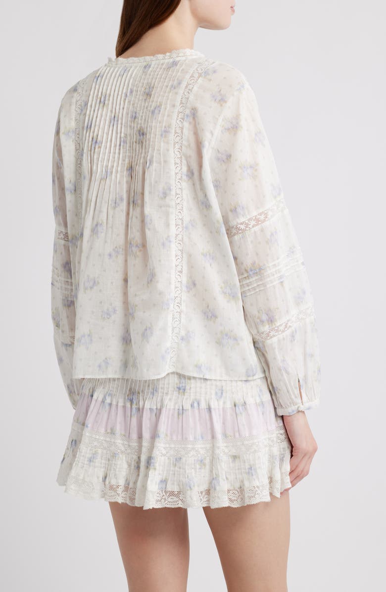 LoveShackFancy Lita Floral Long Sleeve Cotton Button-Up Top, Alternate, color, Arctic Vanilla