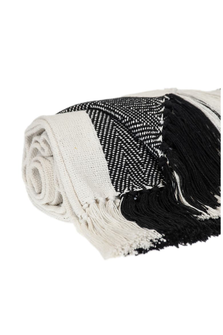 Archee Fringe Throw Blanket, Alternate, color, BLACK