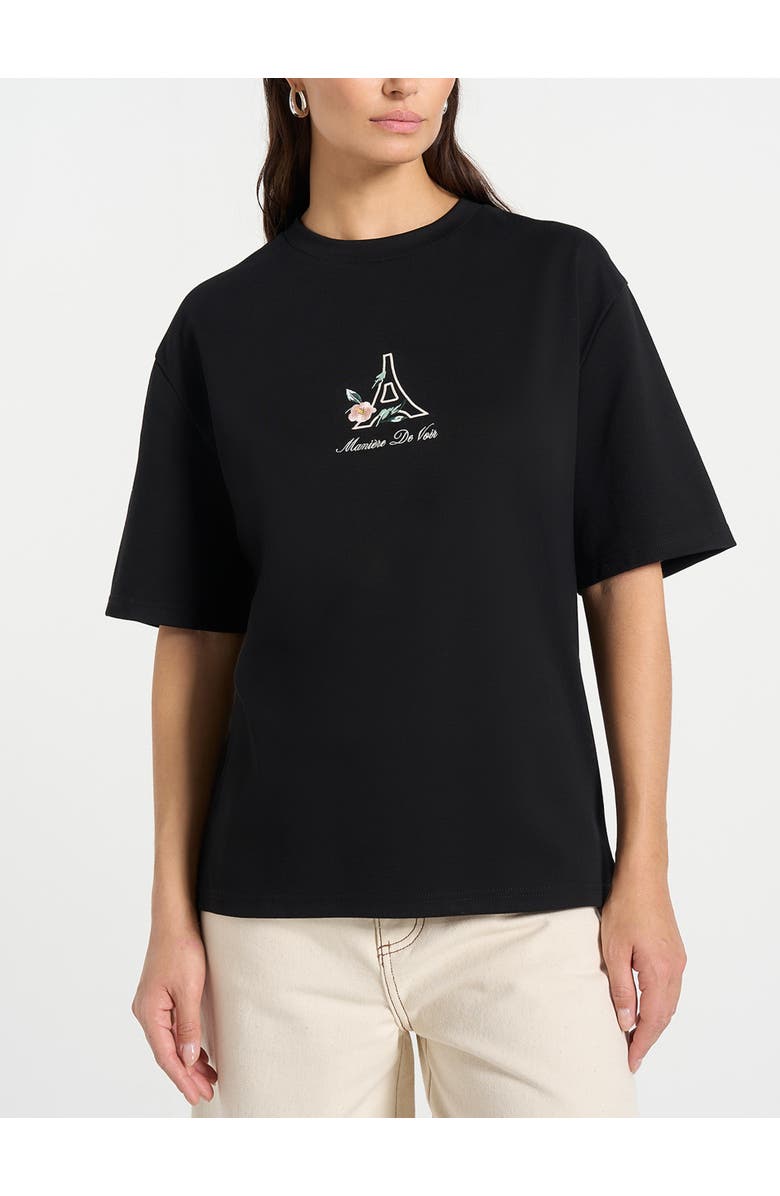 Manière De Voir TS008 Unisex Floral Eiffel Cotton T-Shirt, Alternate, color, Black