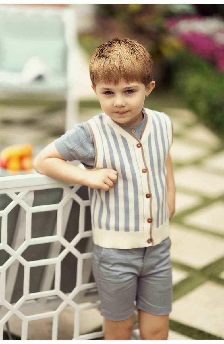 No18 Kids Striped Knit Button Front Rib Trim Vest, Alternate, color, Dusty Blue/Ivory