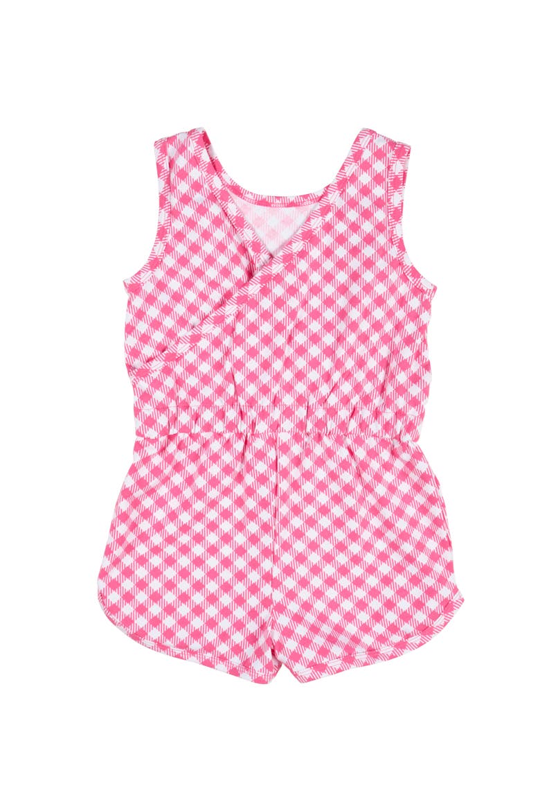 Gingham Print Knit Romper With Strawberries, Alternate, color, Pink