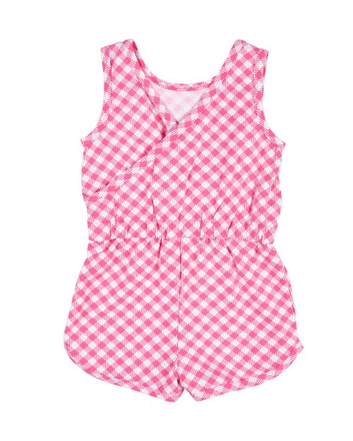 Florence Eiseman Gingham Print Knit Romper With Strawberries In Pink