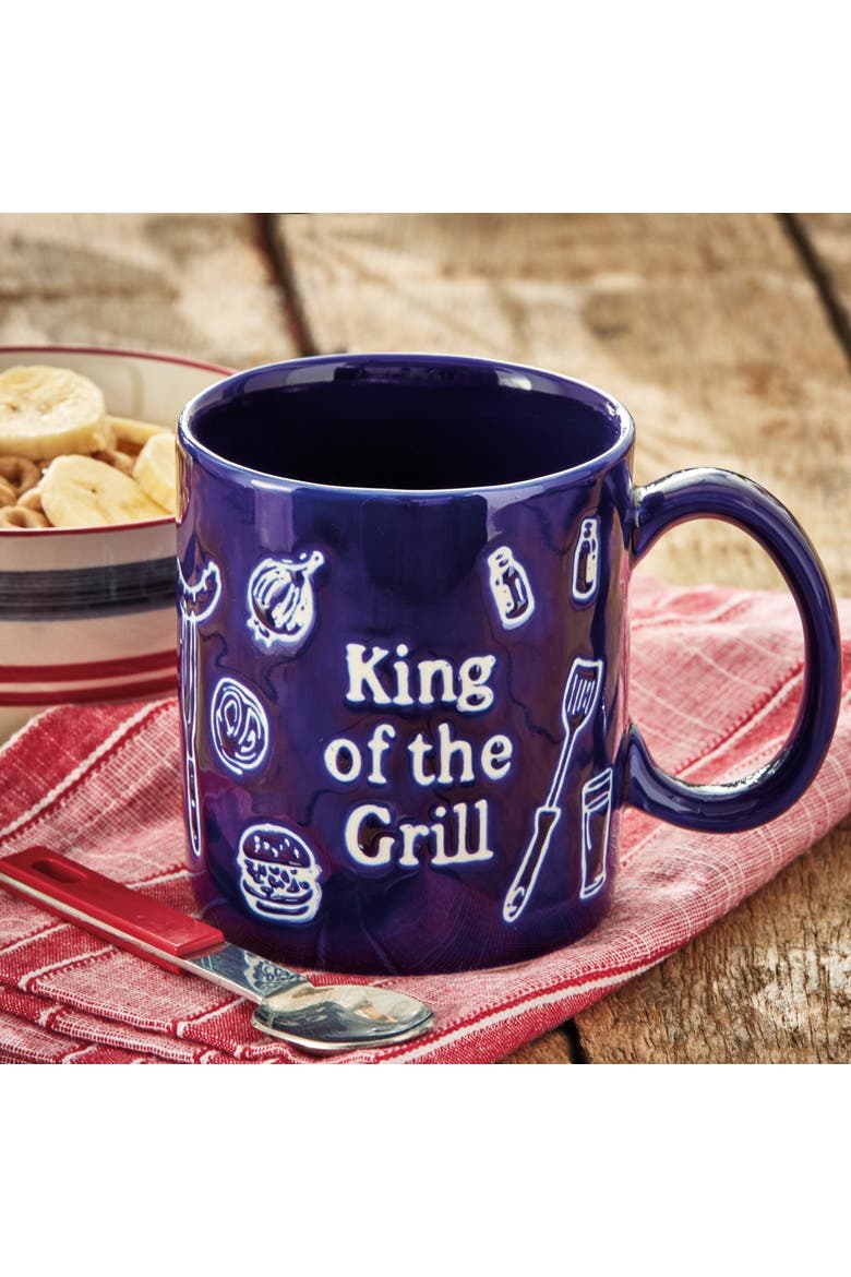 King Of The Grill Mug Blue Stoneware Summer, Alternate, color, Blue