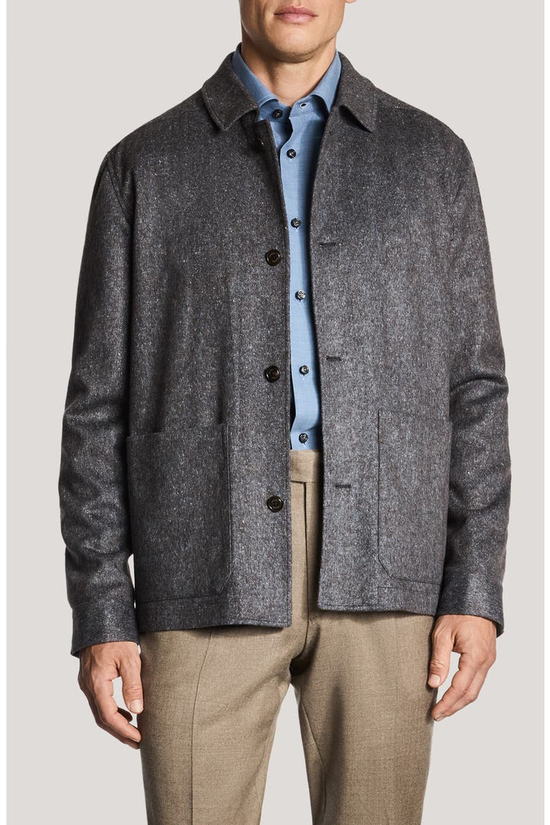 Callum Wool & Silk Herringbone Shirt Jacket, Main, color, BLUE GREY