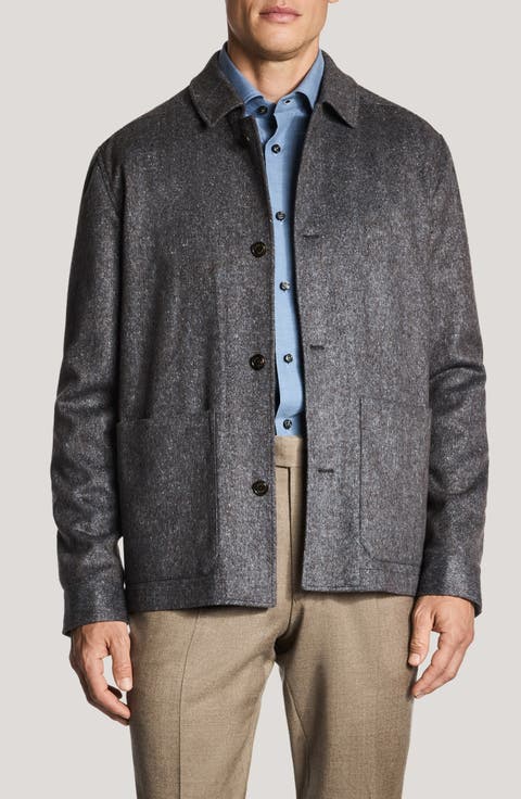 Callum Wool & Silk Herringbone Shirt Jacket