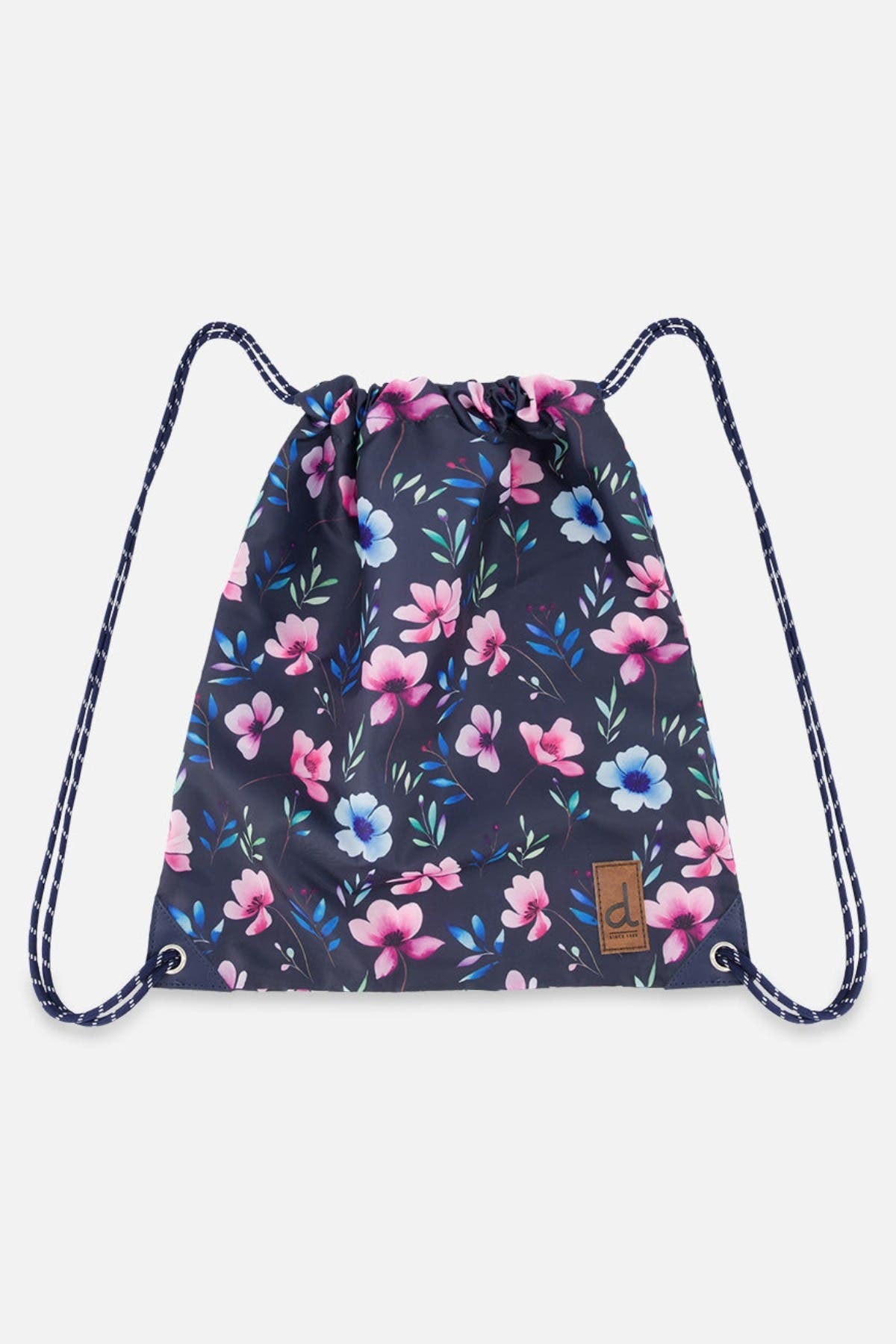 Deux par Deux Floral Practical Lightweight Everyday Drawstring Bag, Main, color, Blue Floral Print