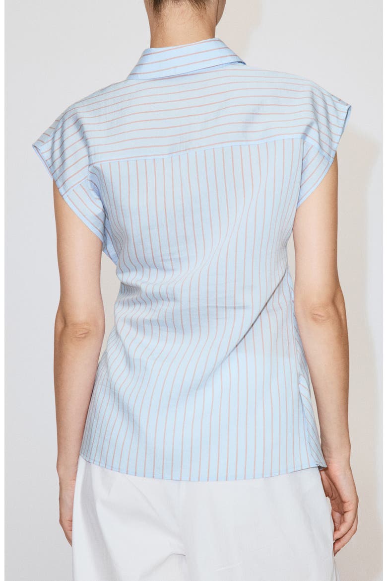 Knotted Stripe Cap Sleeve Button-Up Shirt, Alternate, color, SKY BLUE