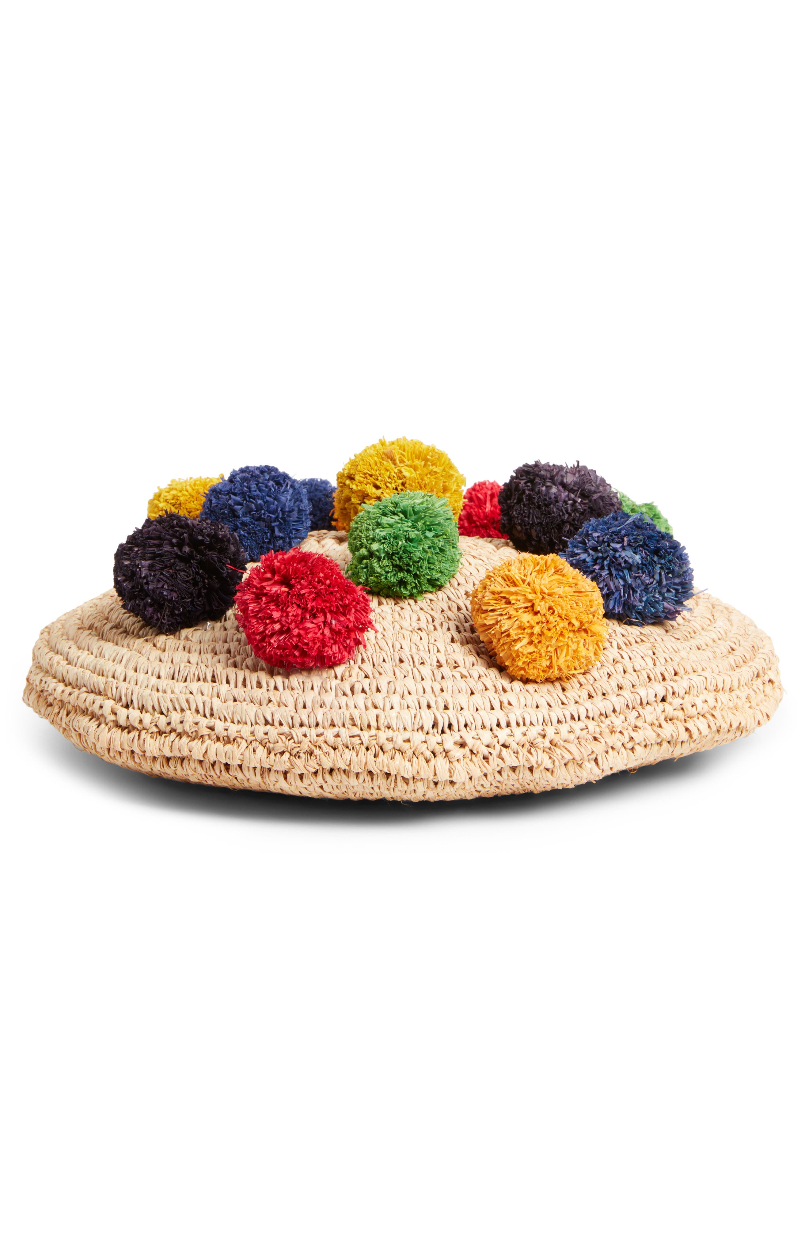 Nordstrom Multi Pom Circular Raffia Tote, Alternate, color, 