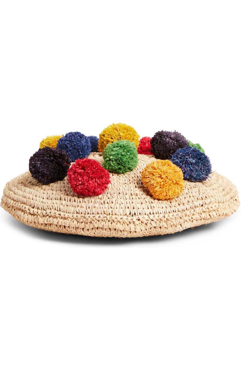 Nordstrom Multi Pom Circular Raffia Tote, Alternate, color,