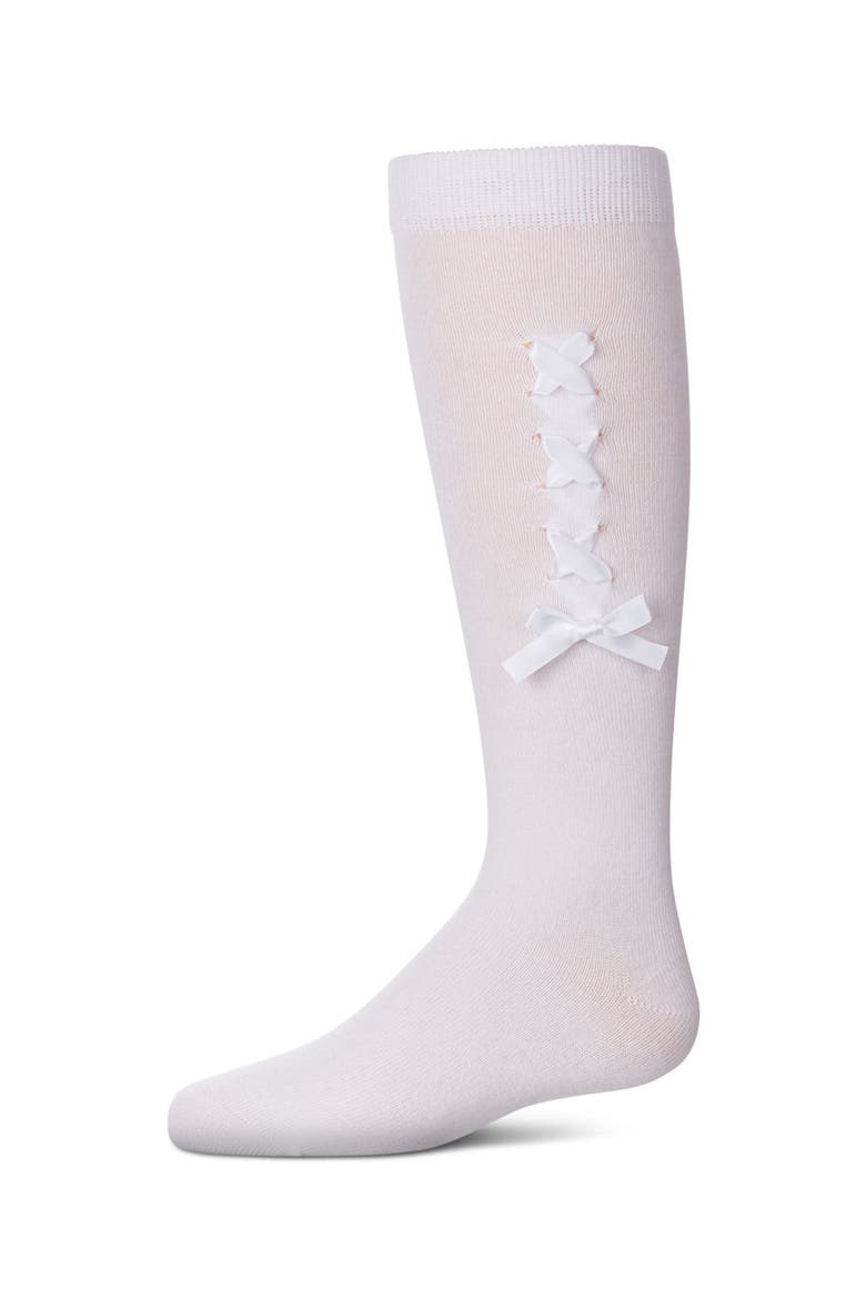 Weaved Velvet Bow Knee High Socks, Main, color, White
