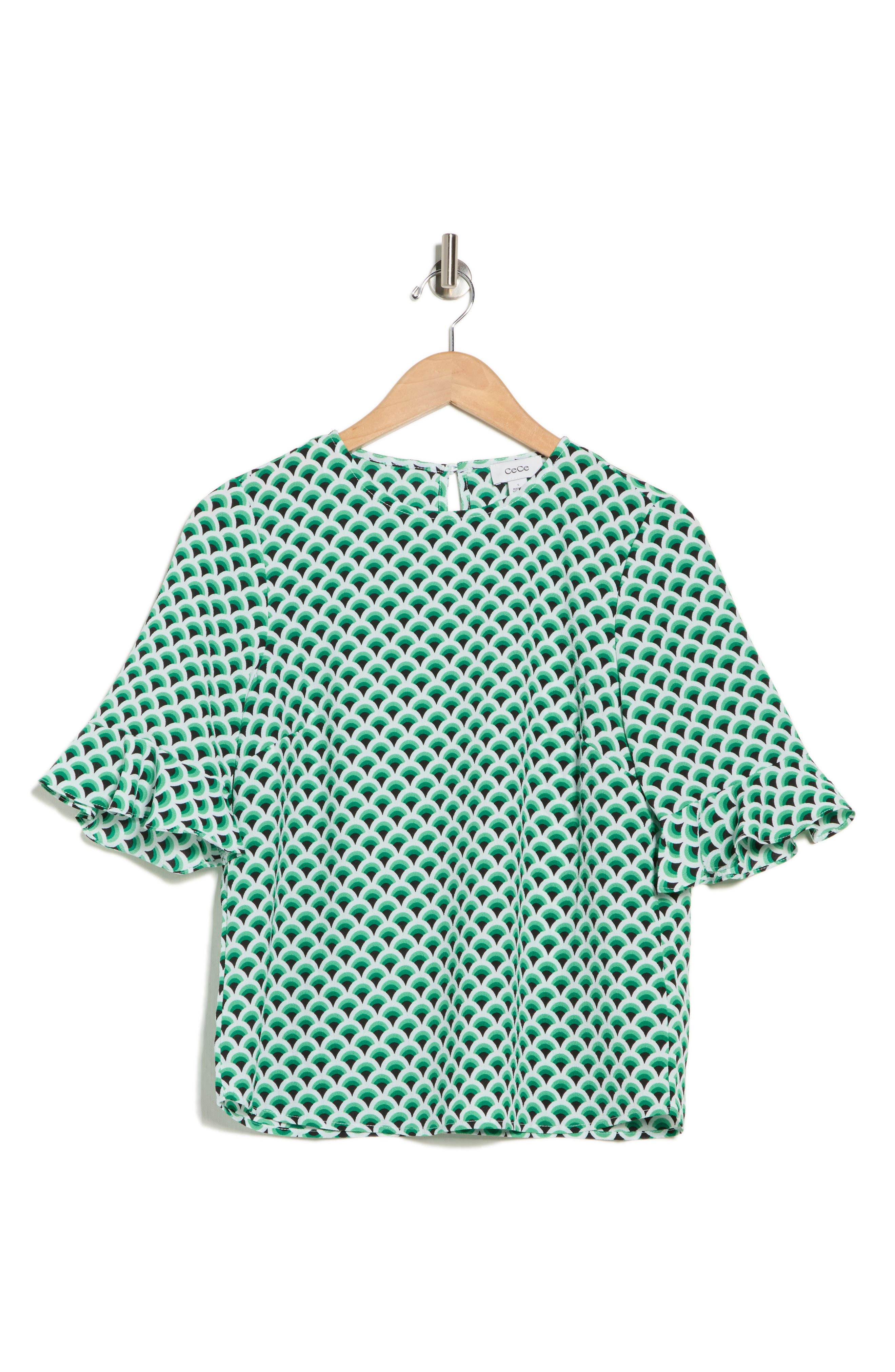 CeCe Crewneck Ruffle Sleeve Top