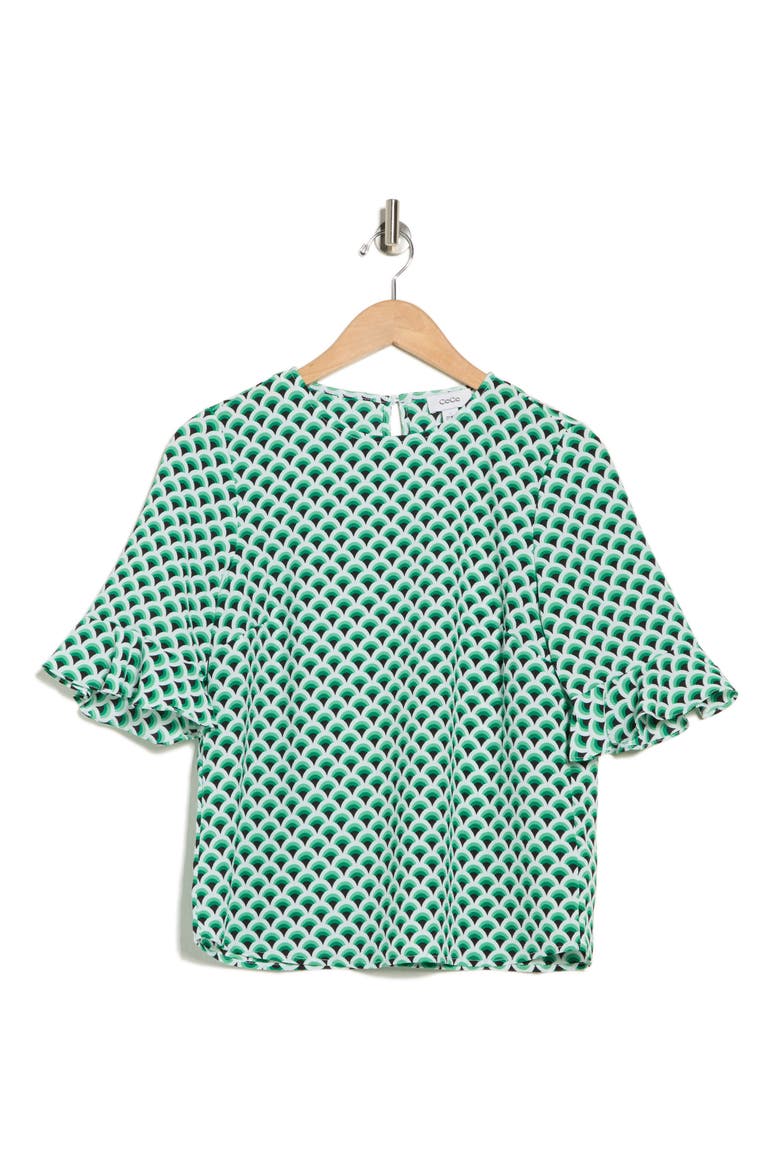 Crewneck Ruffle Sleeve Top, Alternate, color, HOLLY GREEN