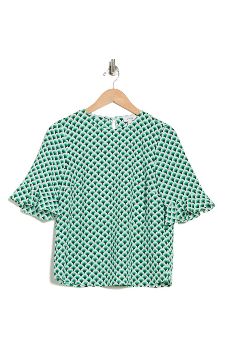 CeCe Crewneck Ruffle Sleeve Top, Main, color, Holly Green
