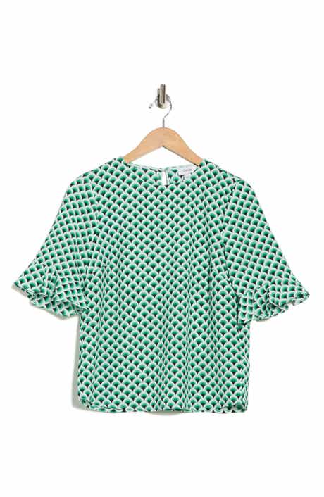 CeCe Crewneck Ruffle Sleeve Top