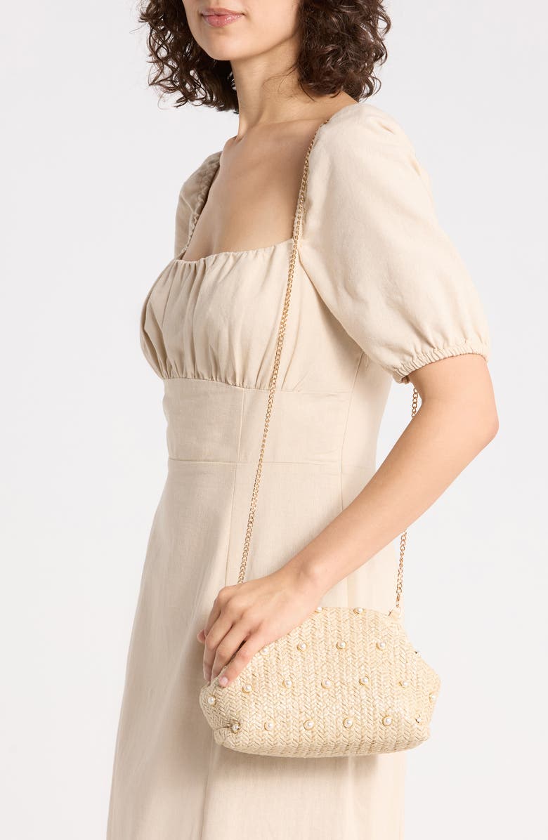 Olga Berg Kaia Studded Woven Clutch, Alternate, color, Natural