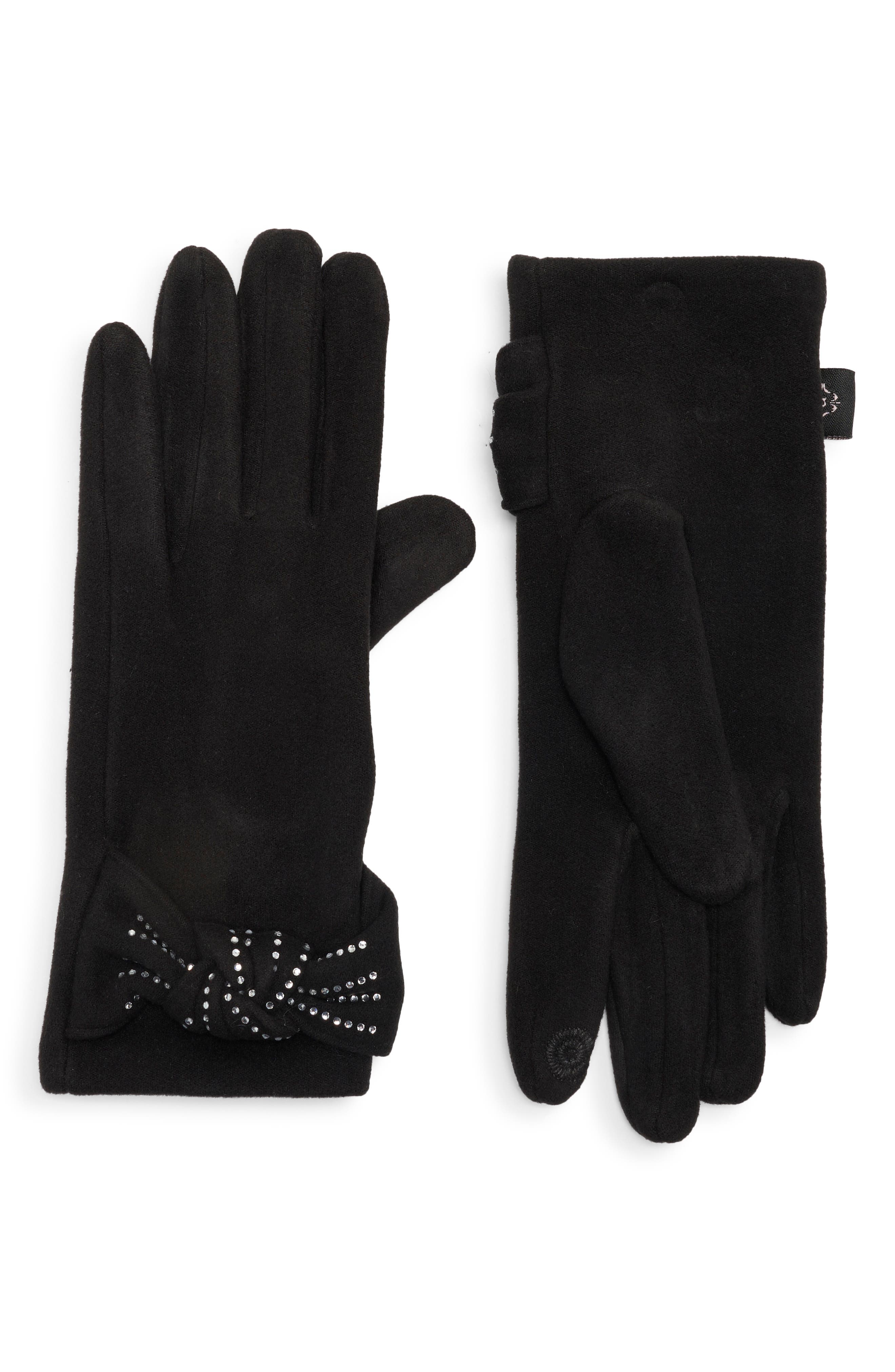 Nanette Lepore Rhinestone Bow Faux Suede Gloves