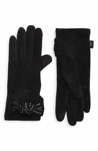 Nanette Lepore Rhinestone Bow Faux Suede Gloves