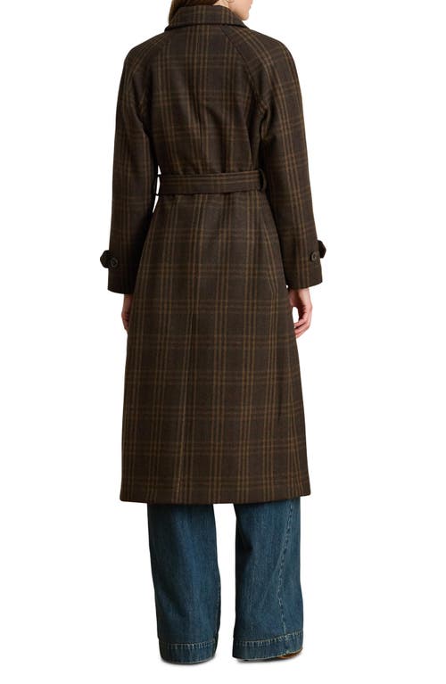 Ralph Lauren Lauren Windowpane Plaid Wool Blend Trench Coat In Brown