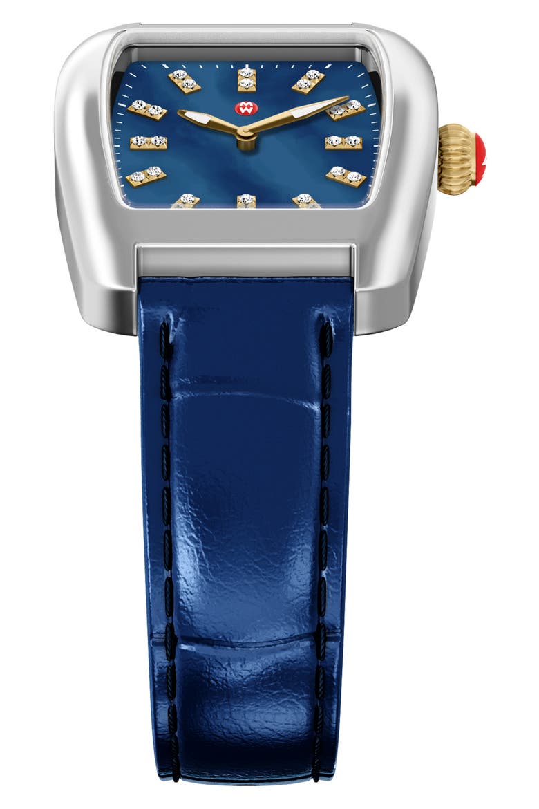 Urban Mini Diamond Croc Embossed Leather Strap Watch, 29mm, Alternate, color, SILVER/BLUE