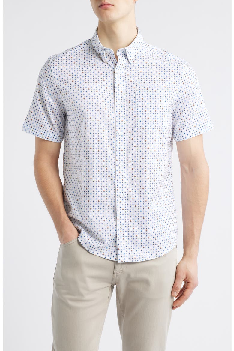 Ditsy Floral Print Short Sleeve Button-Up Shirt, Main, color, WHITE MULTI