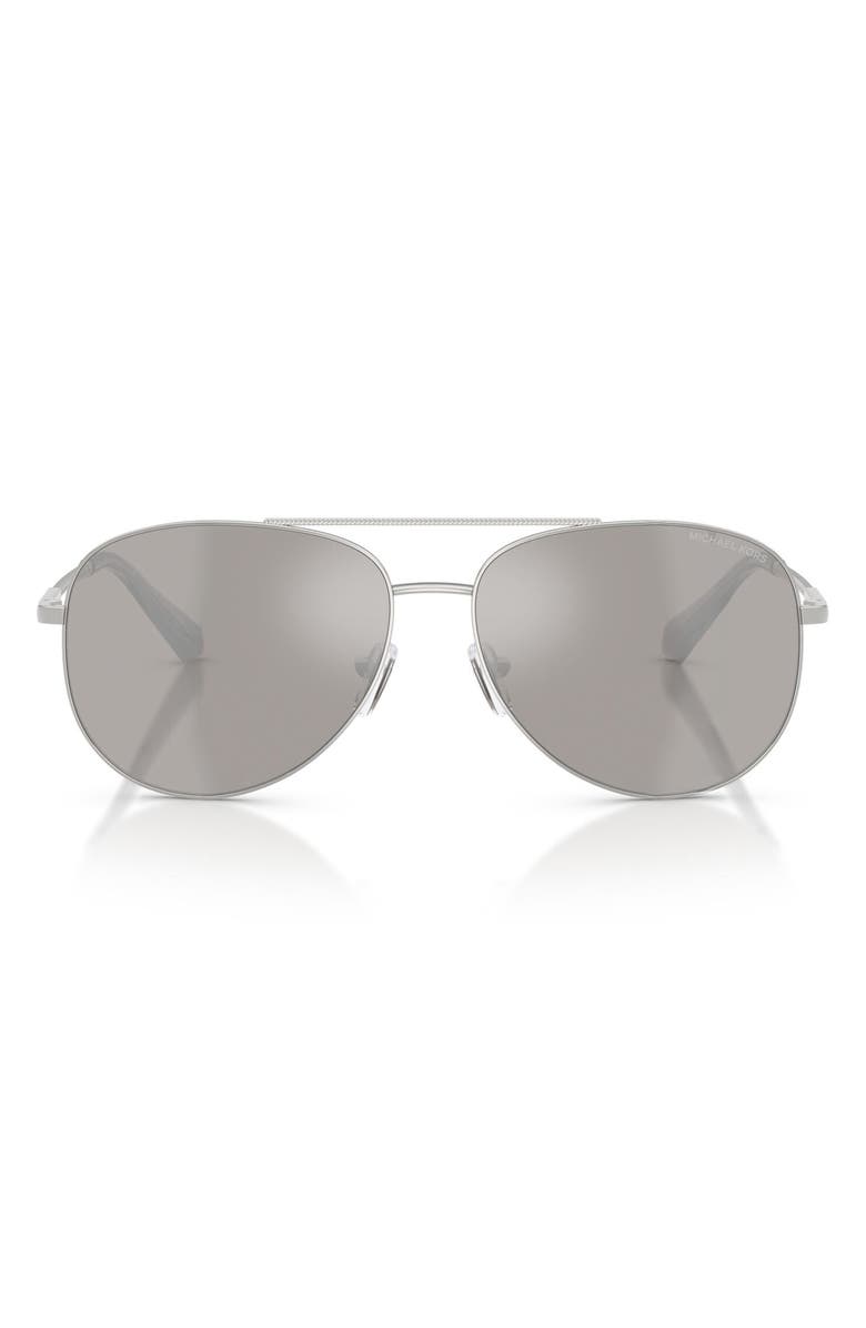 Michael Kors Perledo 58mm Pilot Sunglasses, Main, color, Silver / Silver Mirror
