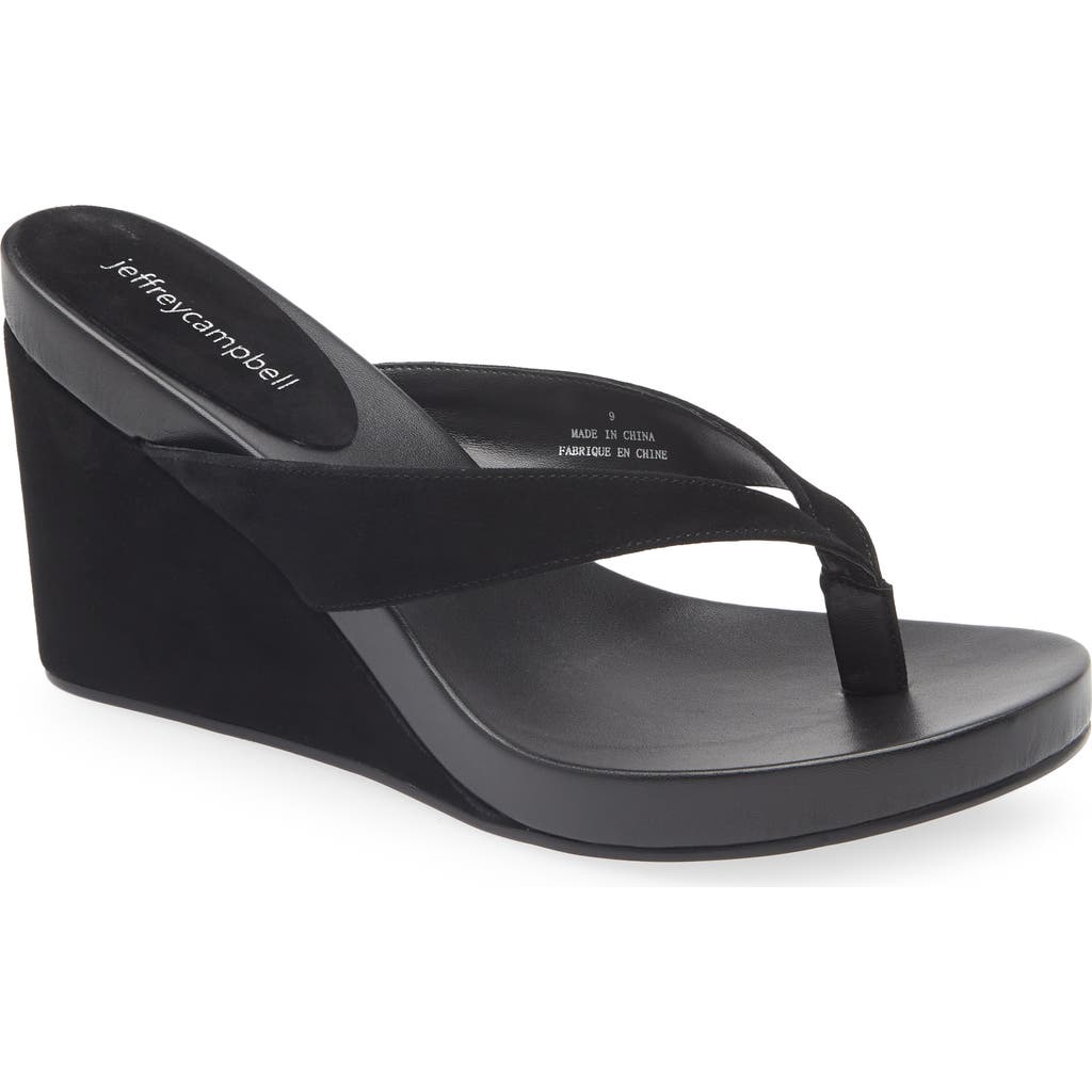 Jeffrey Campbell Liezel Platform Wedge Flip Flop In Black Suede Combo