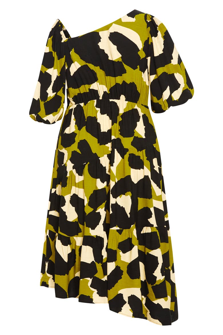 Jenie Asymmetric Neck Puff Sleeve Dress, Alternate, color, PRINT