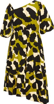 City Chic Jenie Asymmetric Neck Puff Sleeve Dress