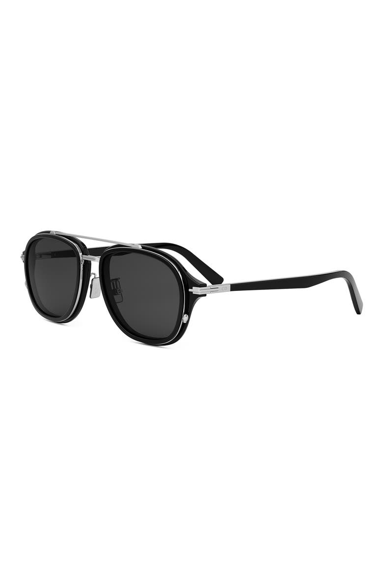 'DiorBlackSuit A4U 53mm Pilot Sunglasses, Alternate, color, SHINY BLACK / SMOKE