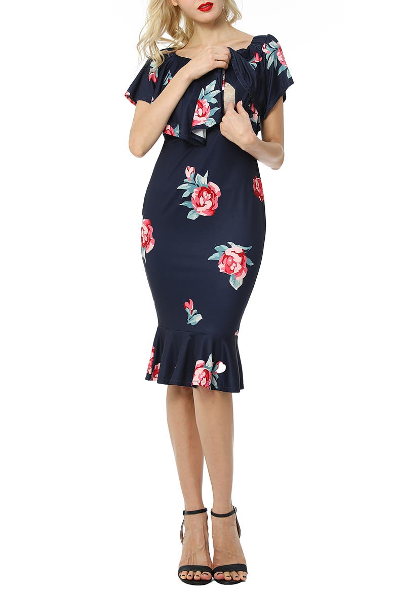 Shyna Off the Shoulder Maternity Dress, Alternate, color, NAVY