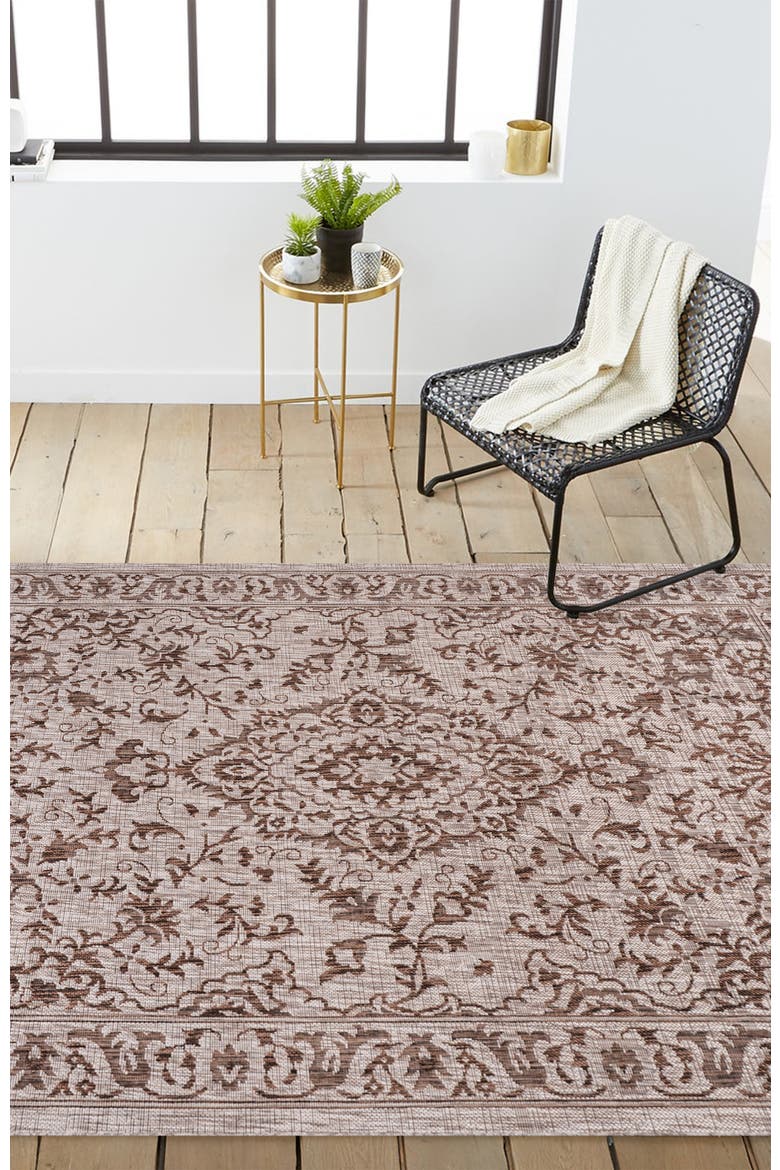 Jerash Ornate Medallion Indoor/Outdoor Area Rug, Alternate, color, Brown/Beige