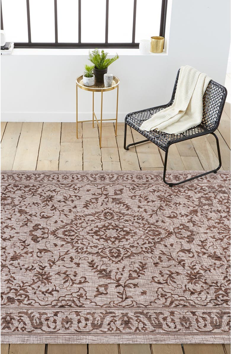 JONATHAN Y Jerash Ornate Medallion Indoor/Outdoor Area Rug, Alternate, color, Brown/Beige