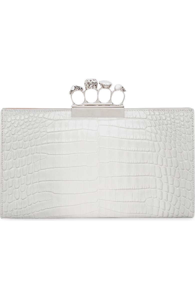 McQueen Jewelled Four-Ring Flat Pouch Ombré Croc Embossed Leather Clutch, Alternate, color,