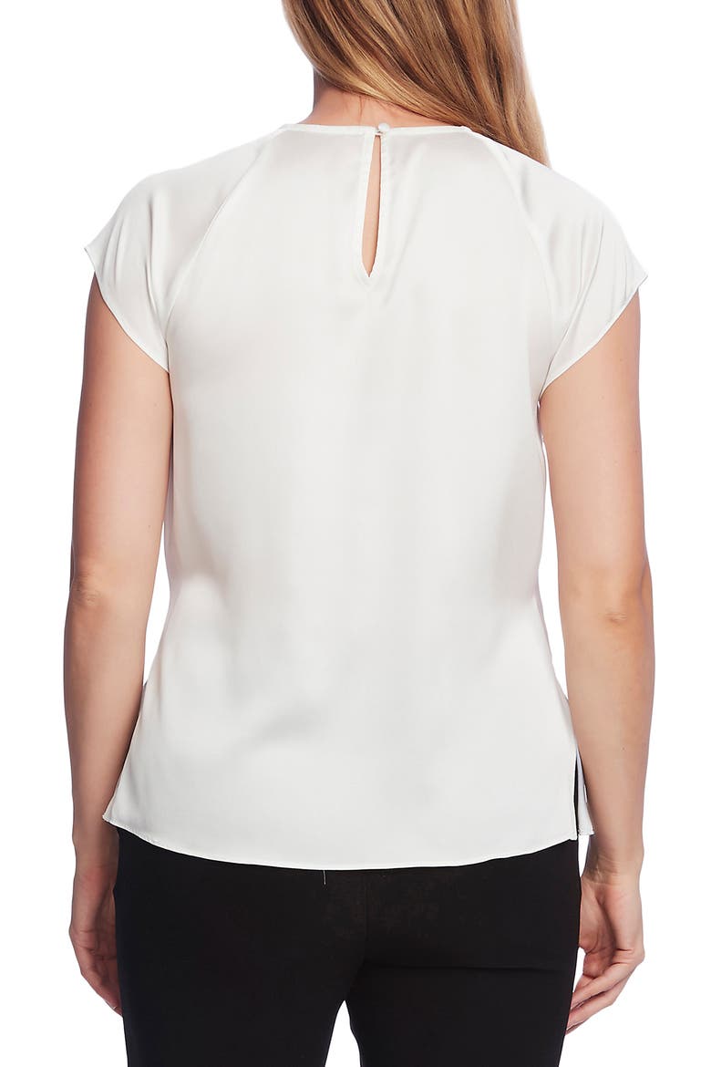 Tie Front Satin Charmeuse Keyhole Blouse, Alternate, color, NEW IVORY