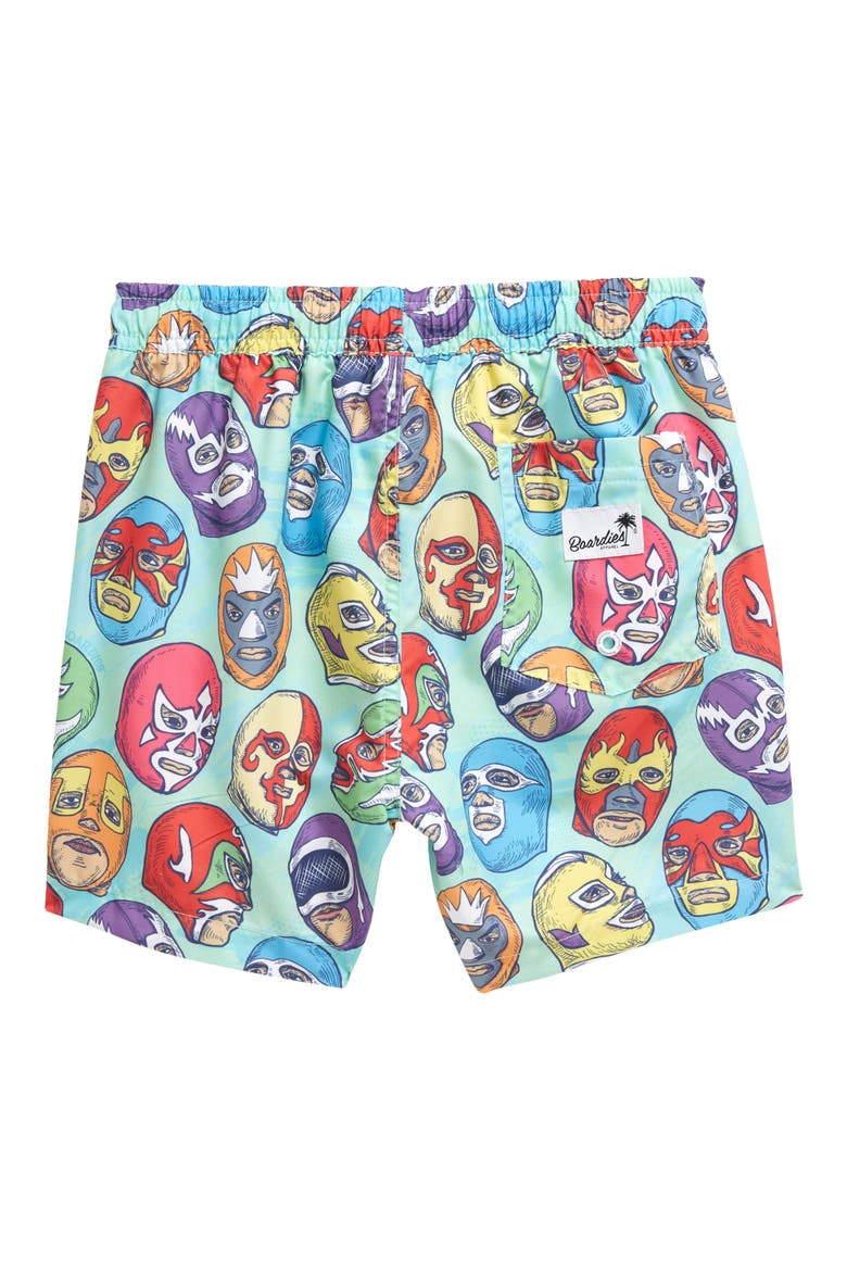 Kids' Mexican Masks Shortie Swim Trunks, Alternate, color, GREEN