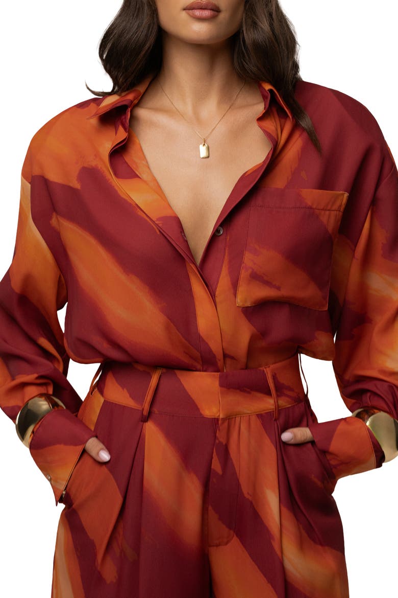Fierce Form Button-Down Shirt, Alternate, color, Crimson Dusk