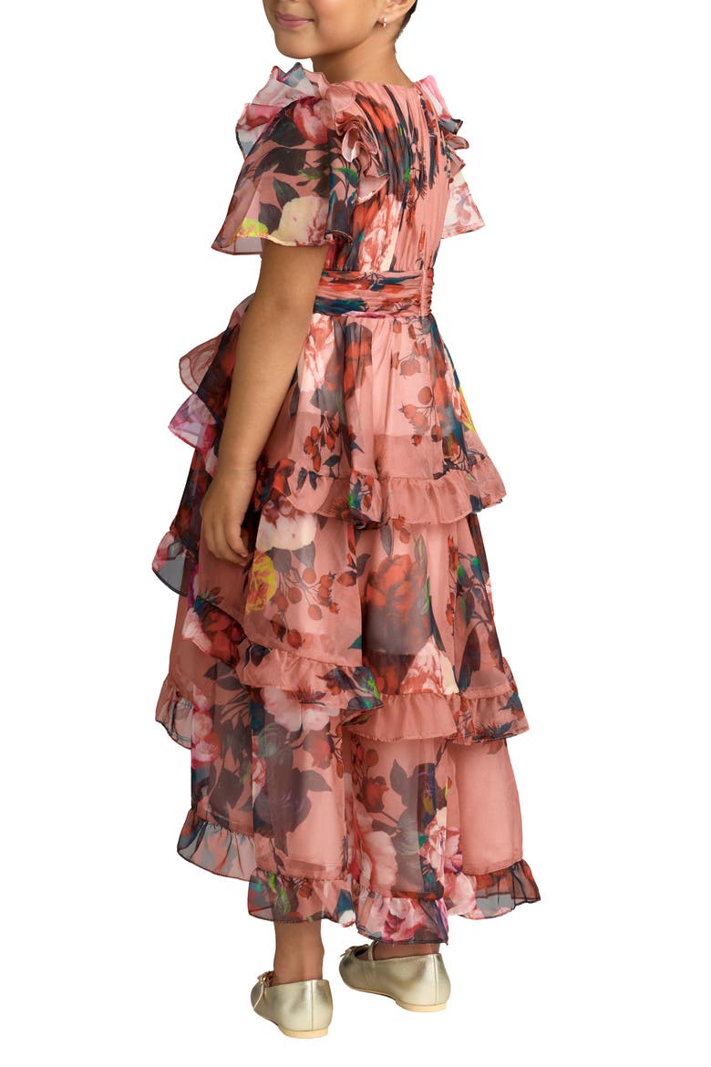 Girls High Neck Ruffle High Low Chiffon Gown, Alternate, color, Rose Multi