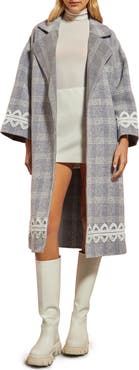 English Factory Premium Plaid Wool Blend Long Wrap Coat