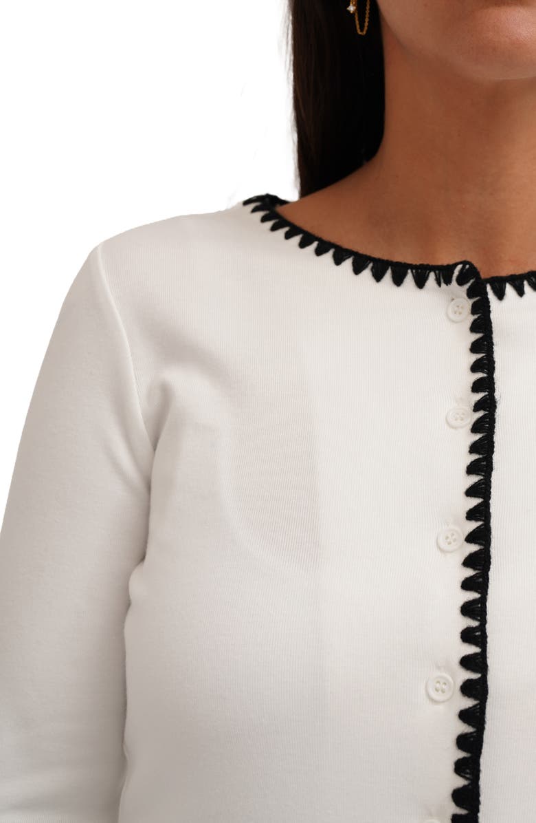 CYRUS Blanket Stitch Trim Button-Up Top, Alternate, color, Bone W/ Black