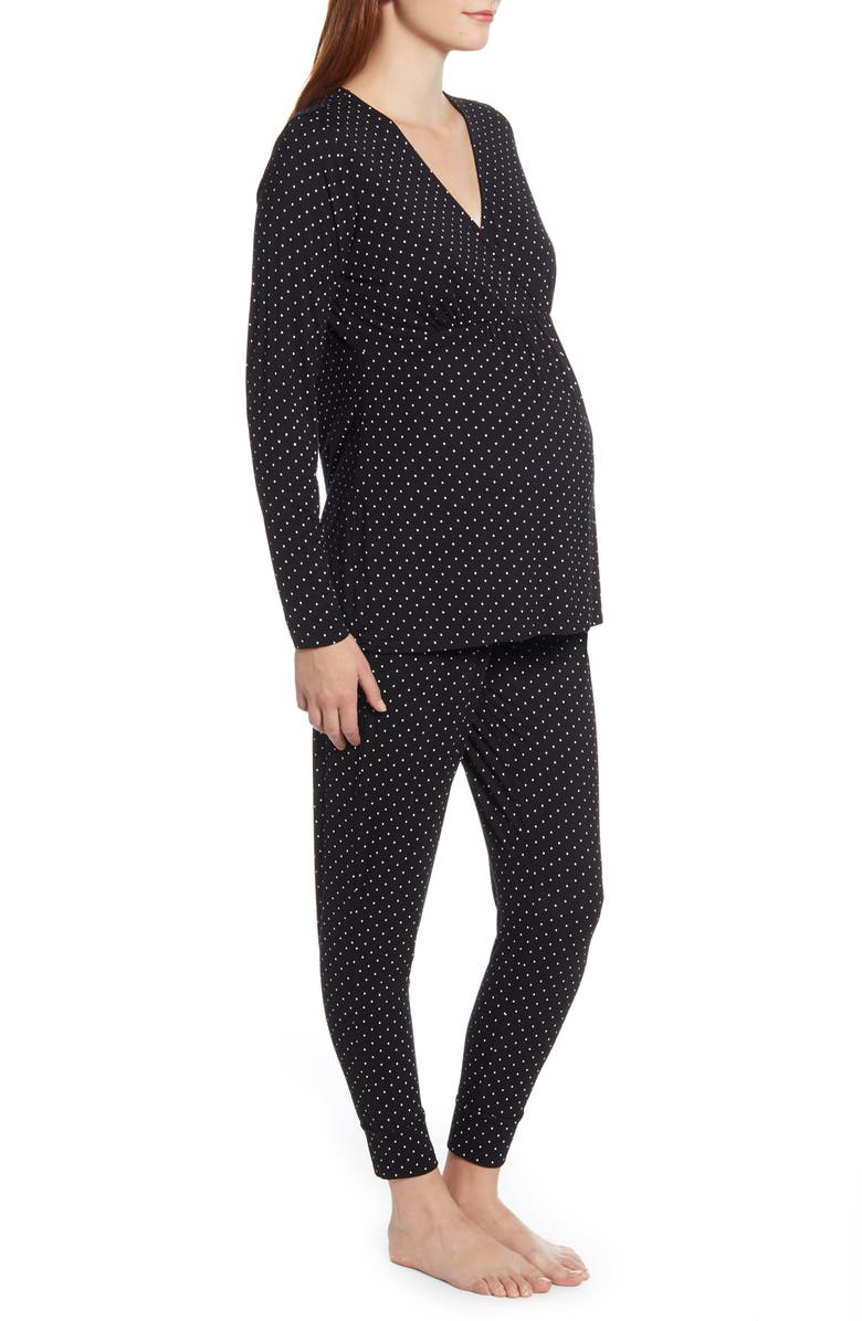 Angel Maternity Dot Print Maternity/Nursing Lounge Set, Alternate, color, 