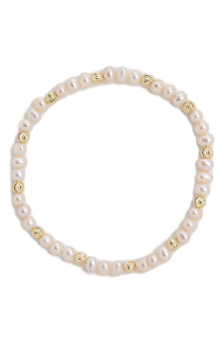 Argento Vivo Sterling Silver Cultured Pearl & Golden Bead Stretch Bracelet, Main, color,