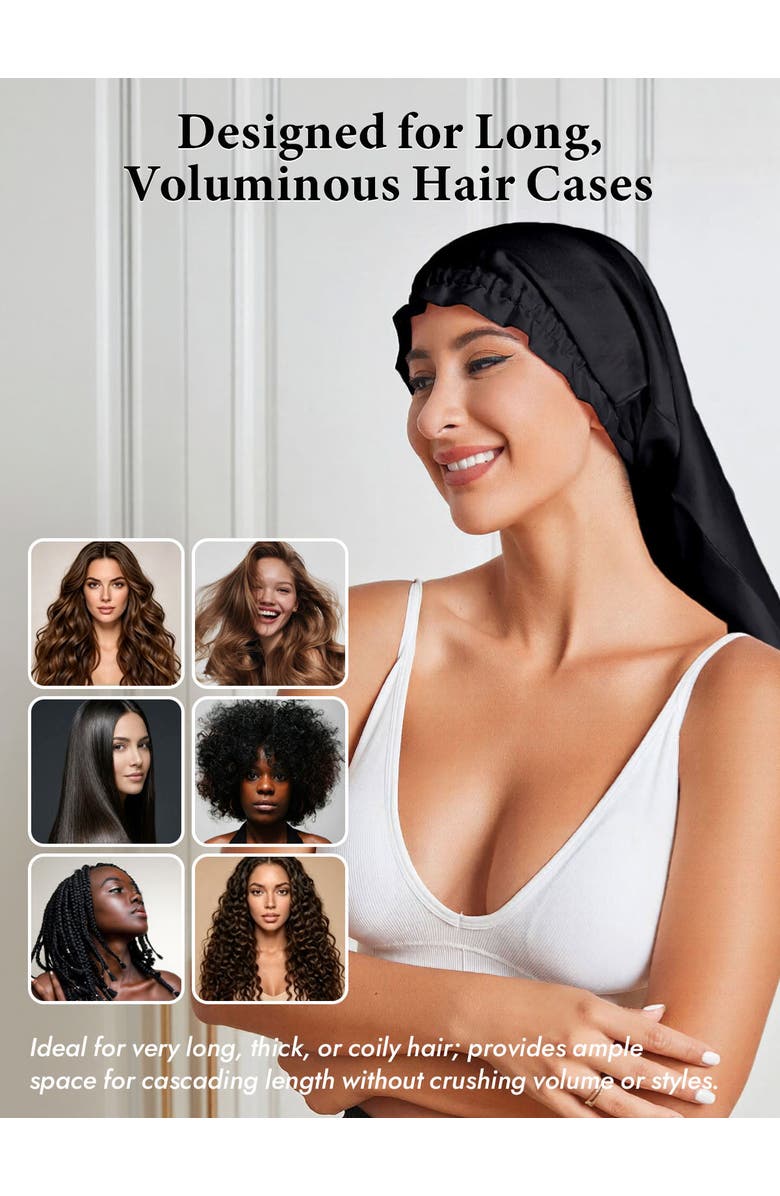 SILKSILKY Elegant Long Pure Silk Bonnet, Alternate, color, Black