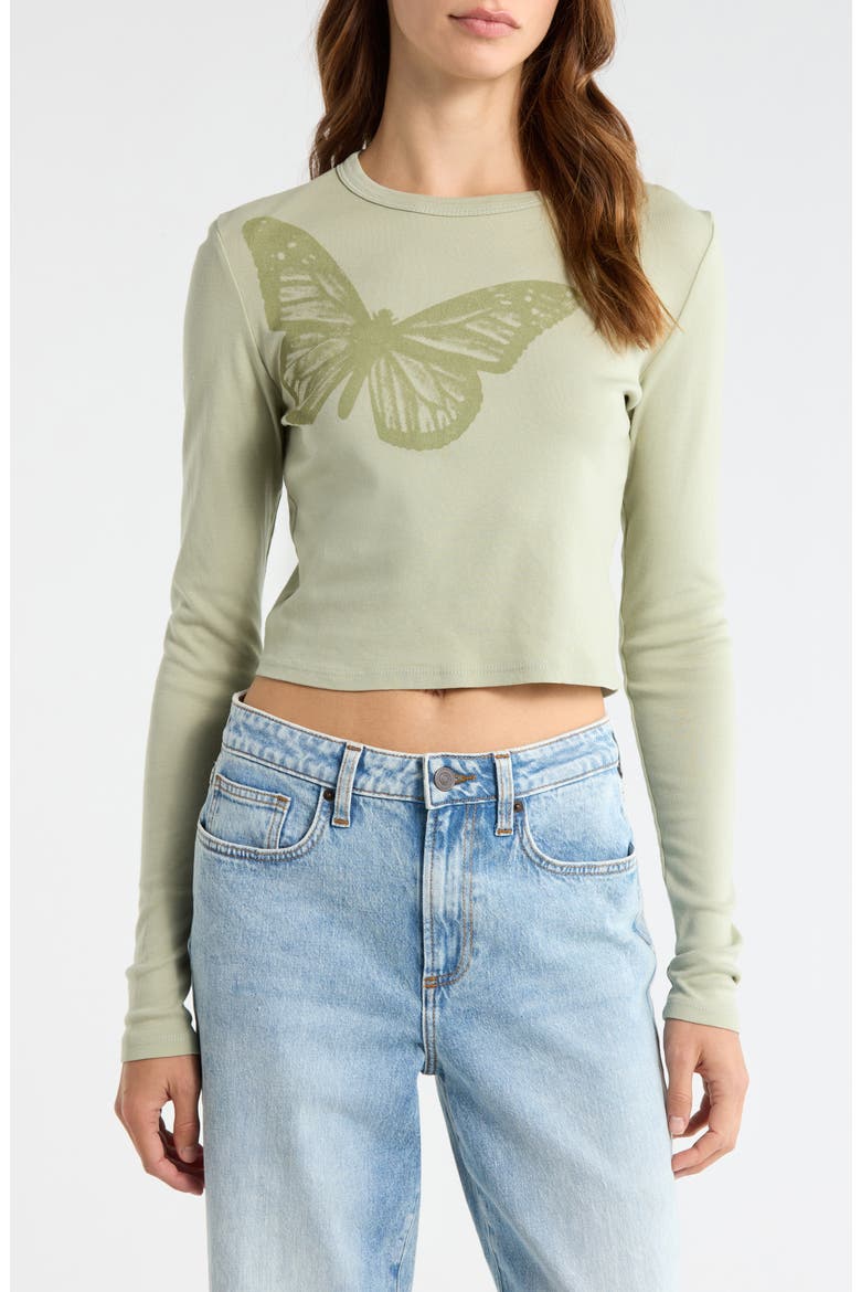 Butterfly Long Sleeve Cotton Graphic T-Shirt, Main, color, GREEN