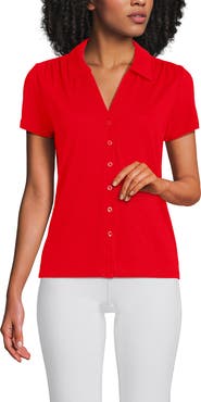 Lands' End Linen Blend Short Sleeve Button Front Polo Top