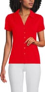 Lands' End Plus Size Linen Blend Short Sleeve Button Front Polo Top