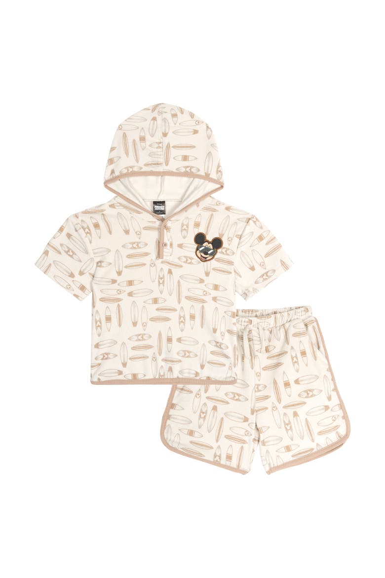 Mickey Mouse Baby Boys' Loungewear 2-Piece Hooded T-Shirt and Shorts Set, Main, color, Warm Grey Mickey Mouse