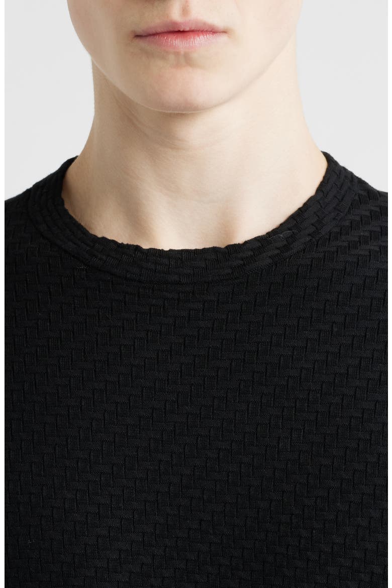 Short Sleeve Basket Stitch Sweater, Alternate, color, SOLID BLACK